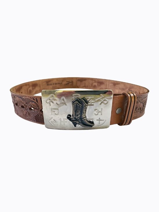 Vtg 70s Chambers H. Porter Tucson Hand Tooled Leather Belt 28 Western Tiger Deer main image 6